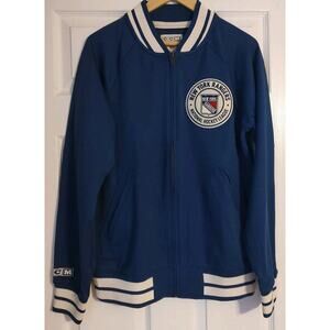 Men's CCM New York Rangers Varsity Jacket Blue NHL Zip Up 2016 Retro Style Small